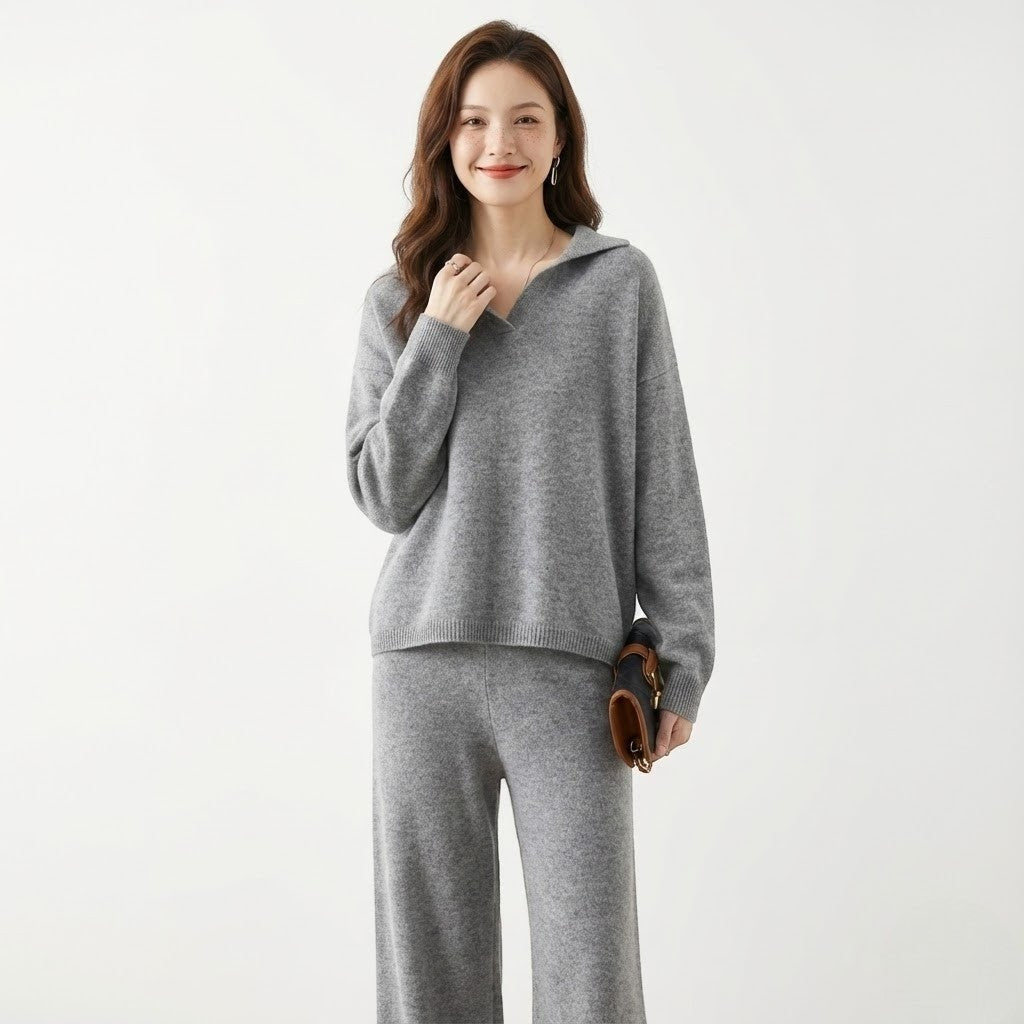 Zachte gebreide tweedelige dames loungewear set