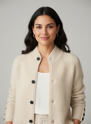 Zachte gestructureerde damescardigan met knopen