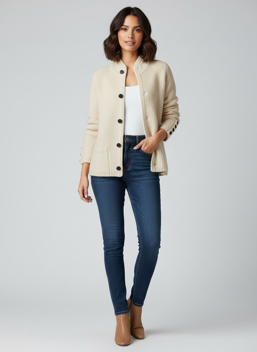 Zachte gestructureerde damescardigan met knopen