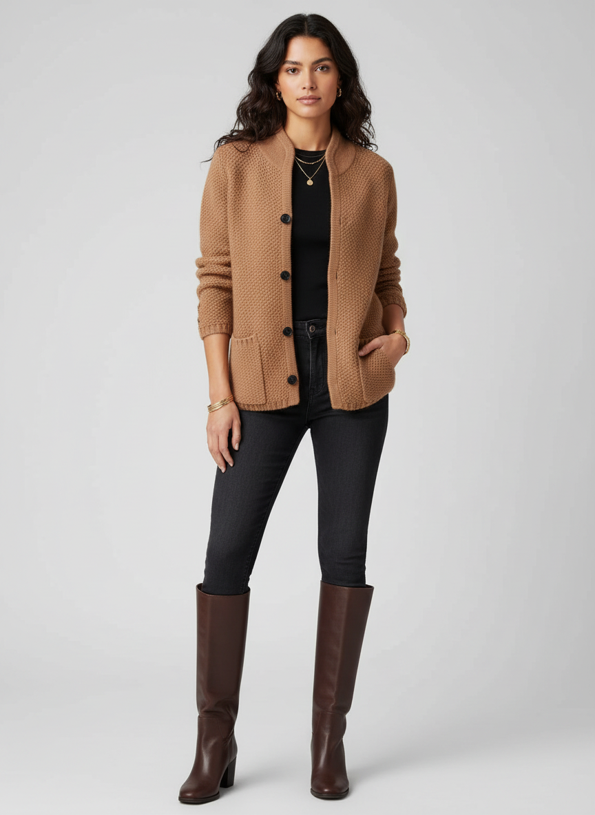 Zachte gestructureerde damescardigan met knopen