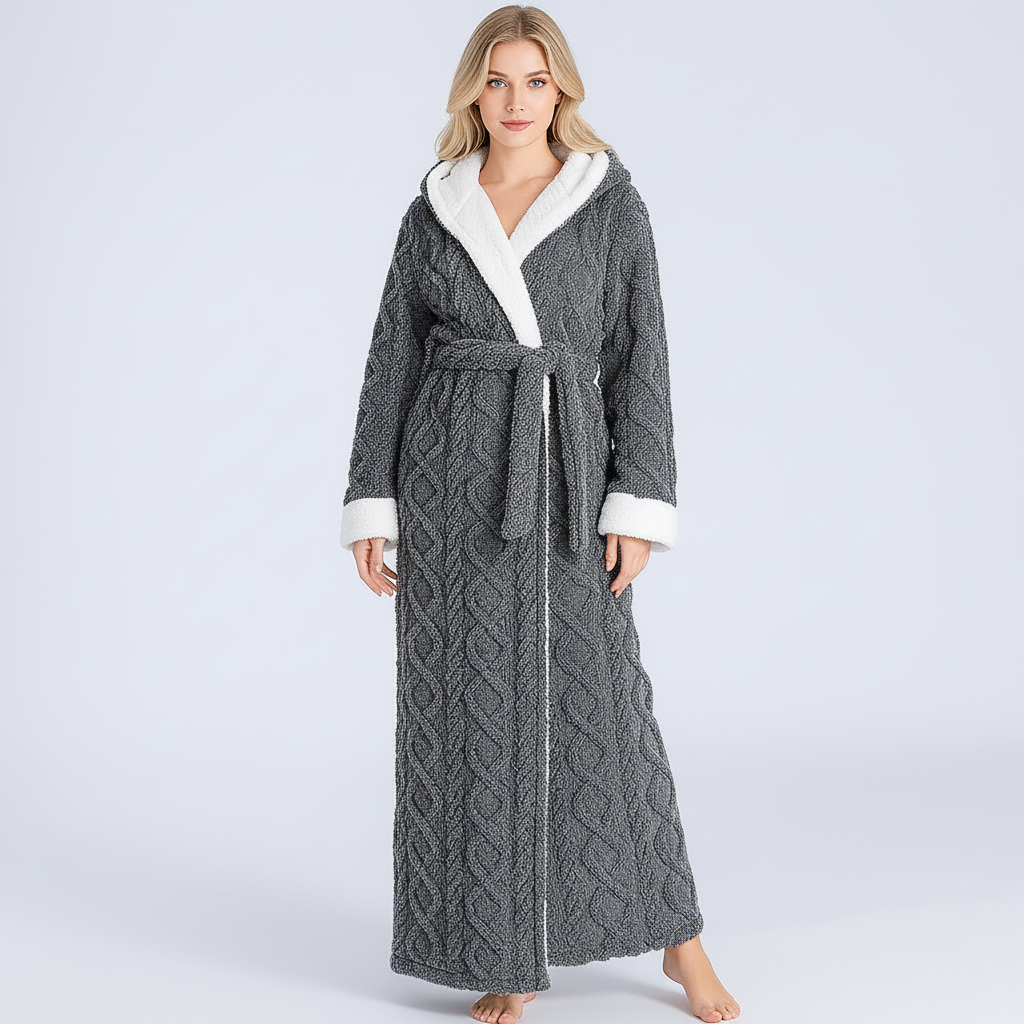 Zachte lange damesbadjas met capuchon