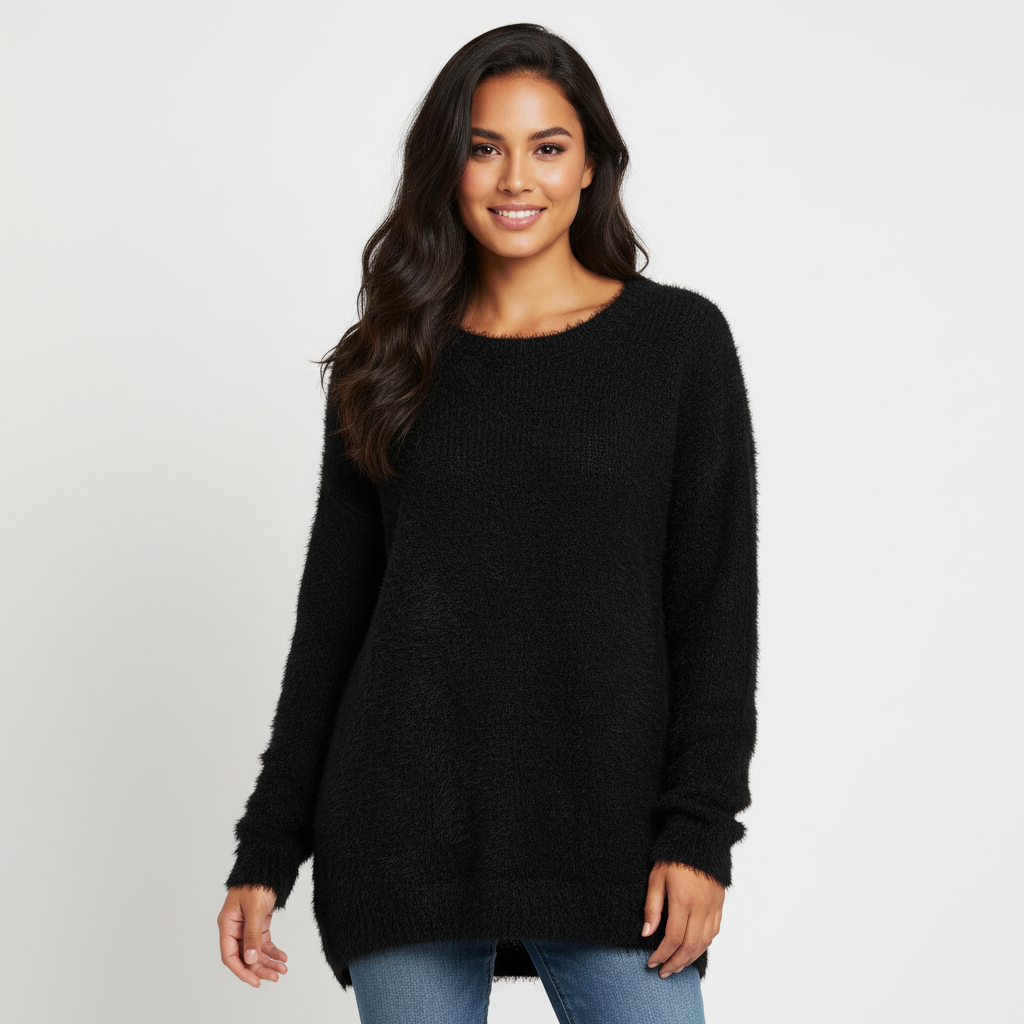 Zachte lange dames trui met fluffy textuur - Maëlys