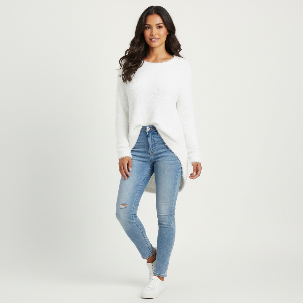 Zachte lange dames trui met fluffy textuur - Maëlys