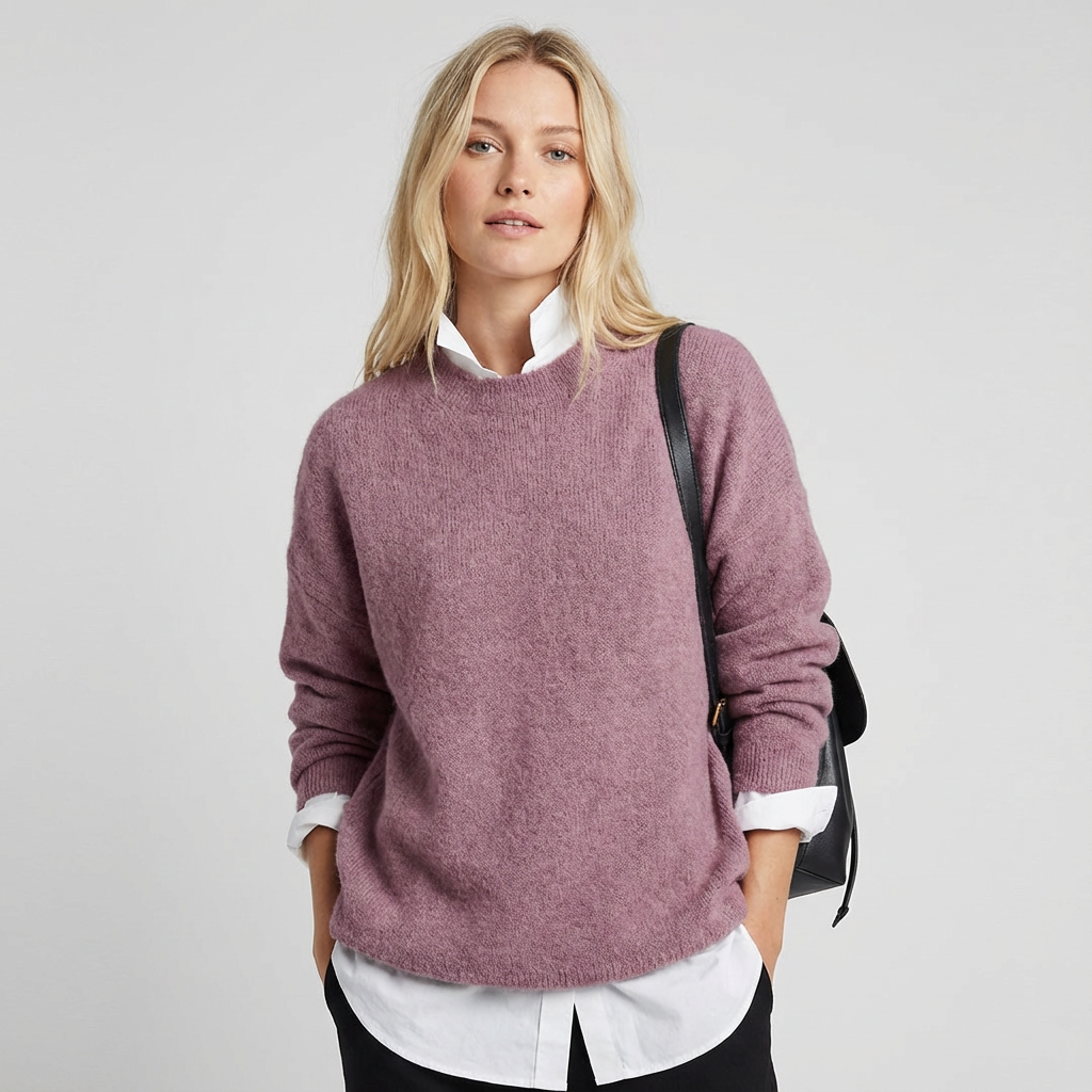 Zachte minimalistische dames trui met ronde hals en lange mouwen