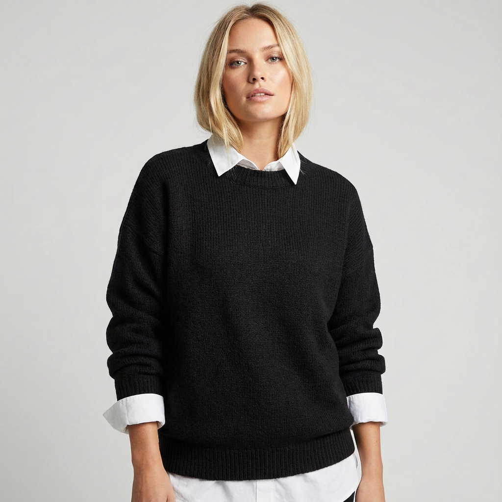 Zachte minimalistische dames trui met ronde hals en lange mouwen