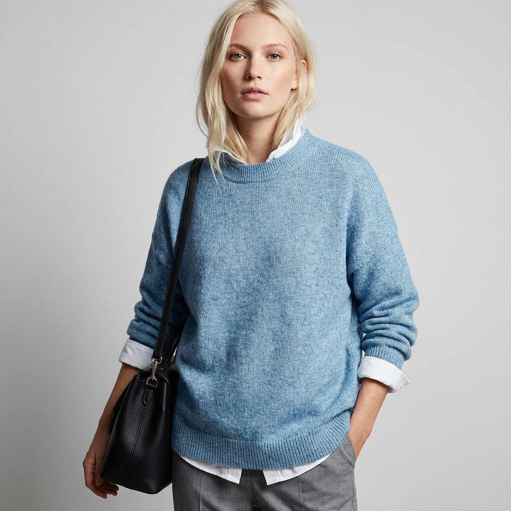 Zachte minimalistische dames trui met ronde hals en lange mouwen