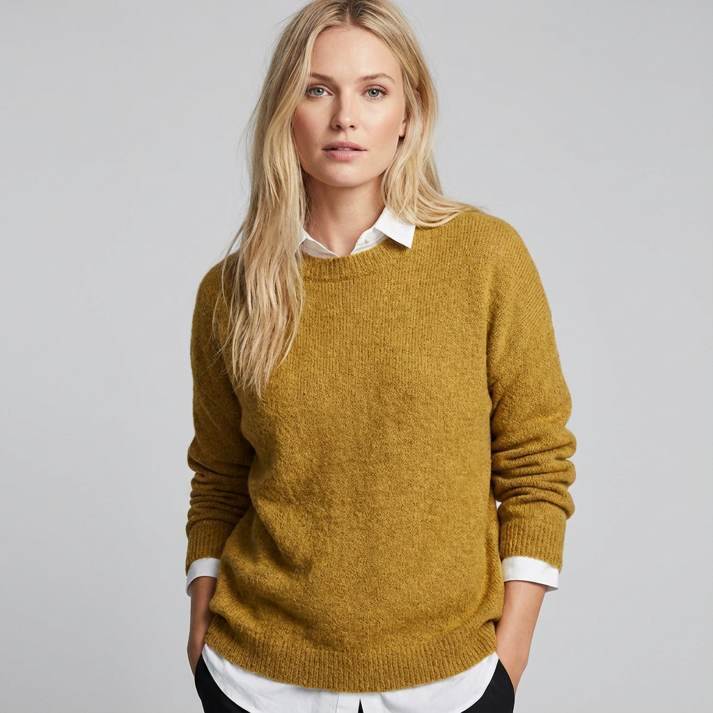 Zachte minimalistische dames trui met ronde hals en lange mouwen