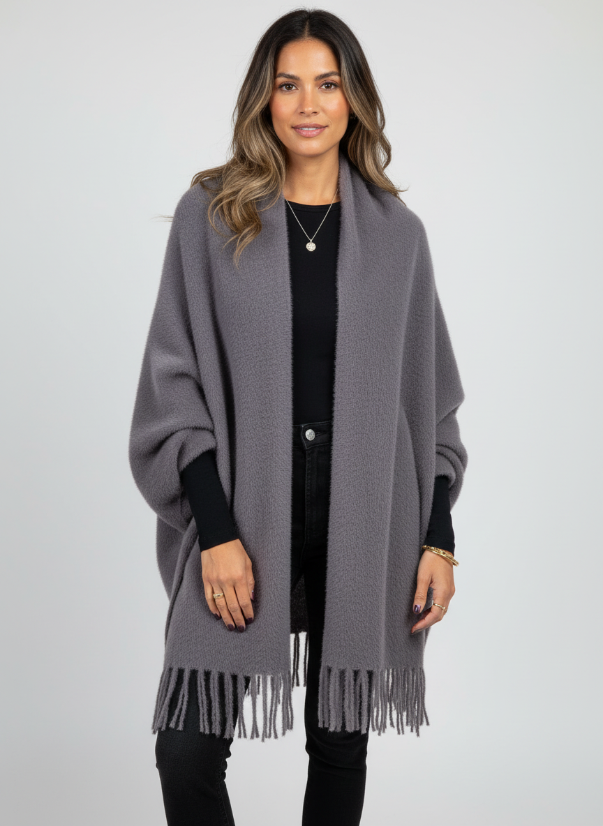 Zachte openvallende damescardigan met franjes