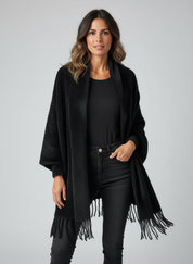 Zachte openvallende damescardigan met franjes