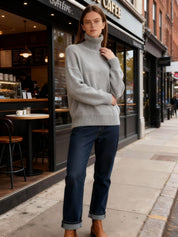 Zachte oversized damestrui met warme colkraag