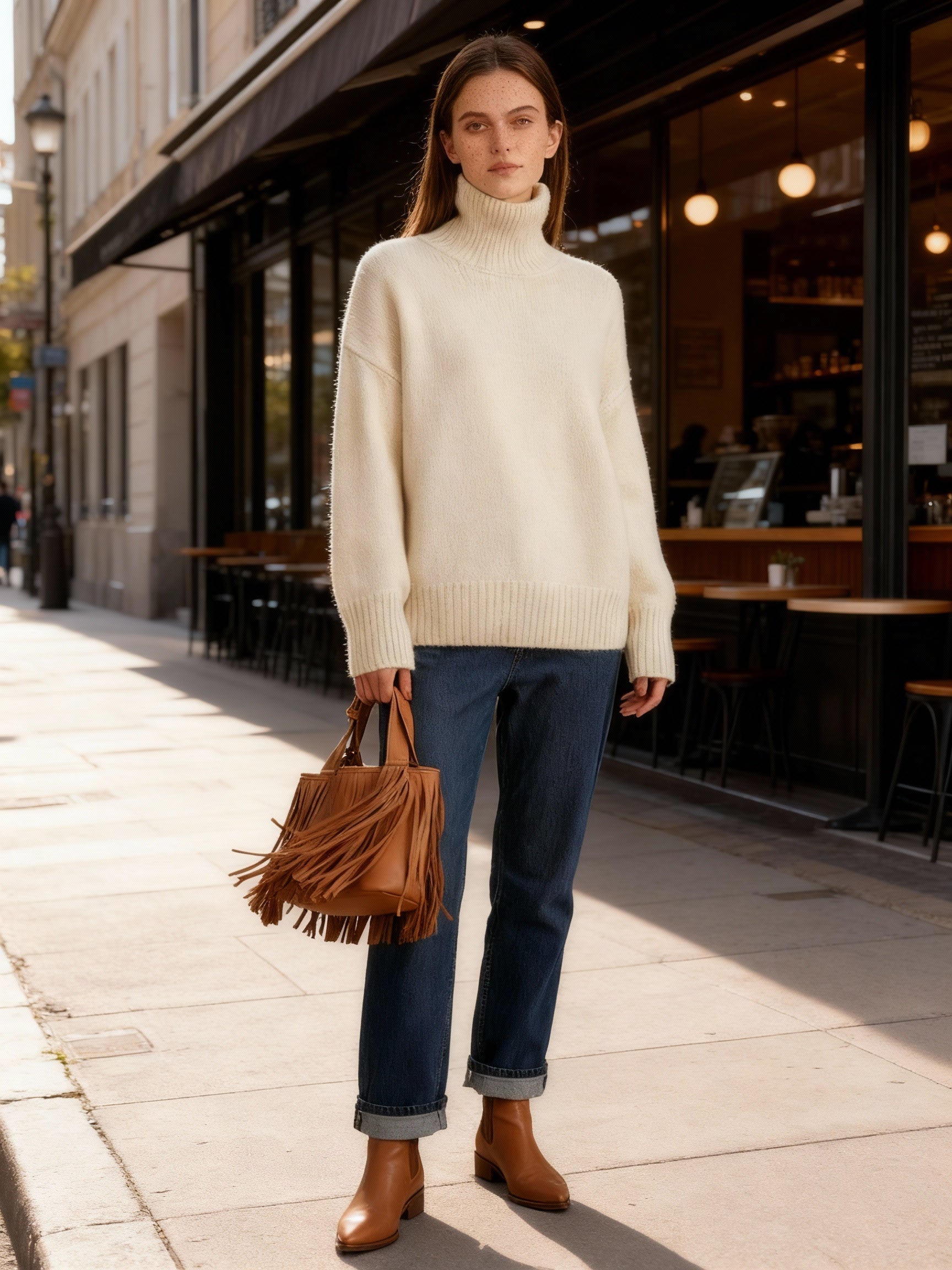 Zachte oversized damestrui met warme colkraag