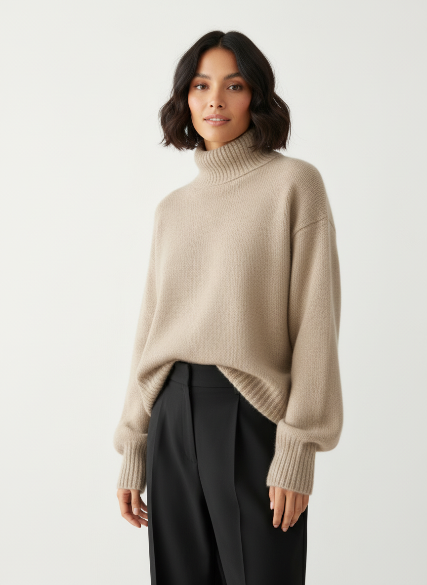 Zachte oversized damestrui met warme colkraag