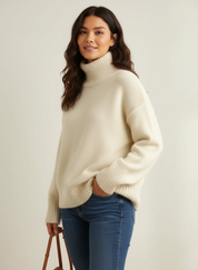 Zachte oversized damestrui met warme colkraag