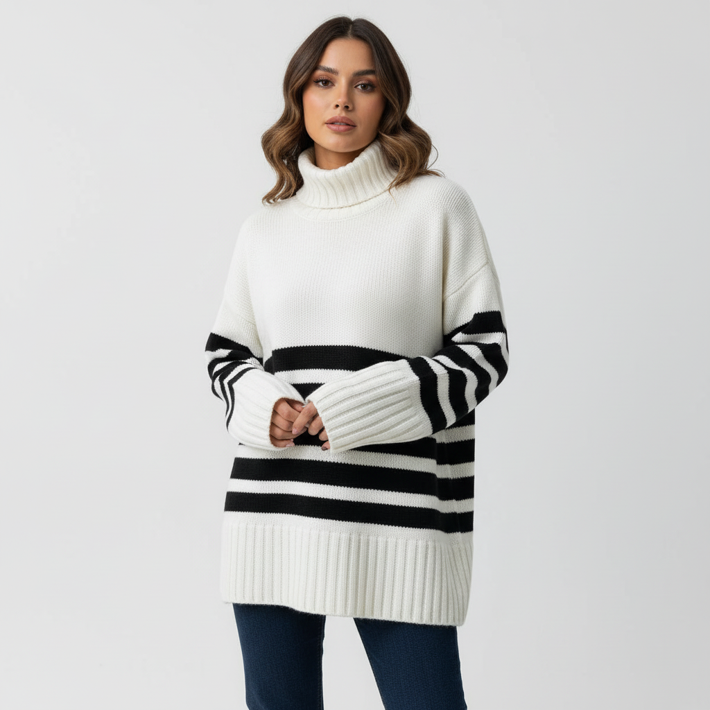 Zachte oversized gebreide trui met col en strepen