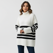 Zachte oversized gebreide trui met col en strepen
