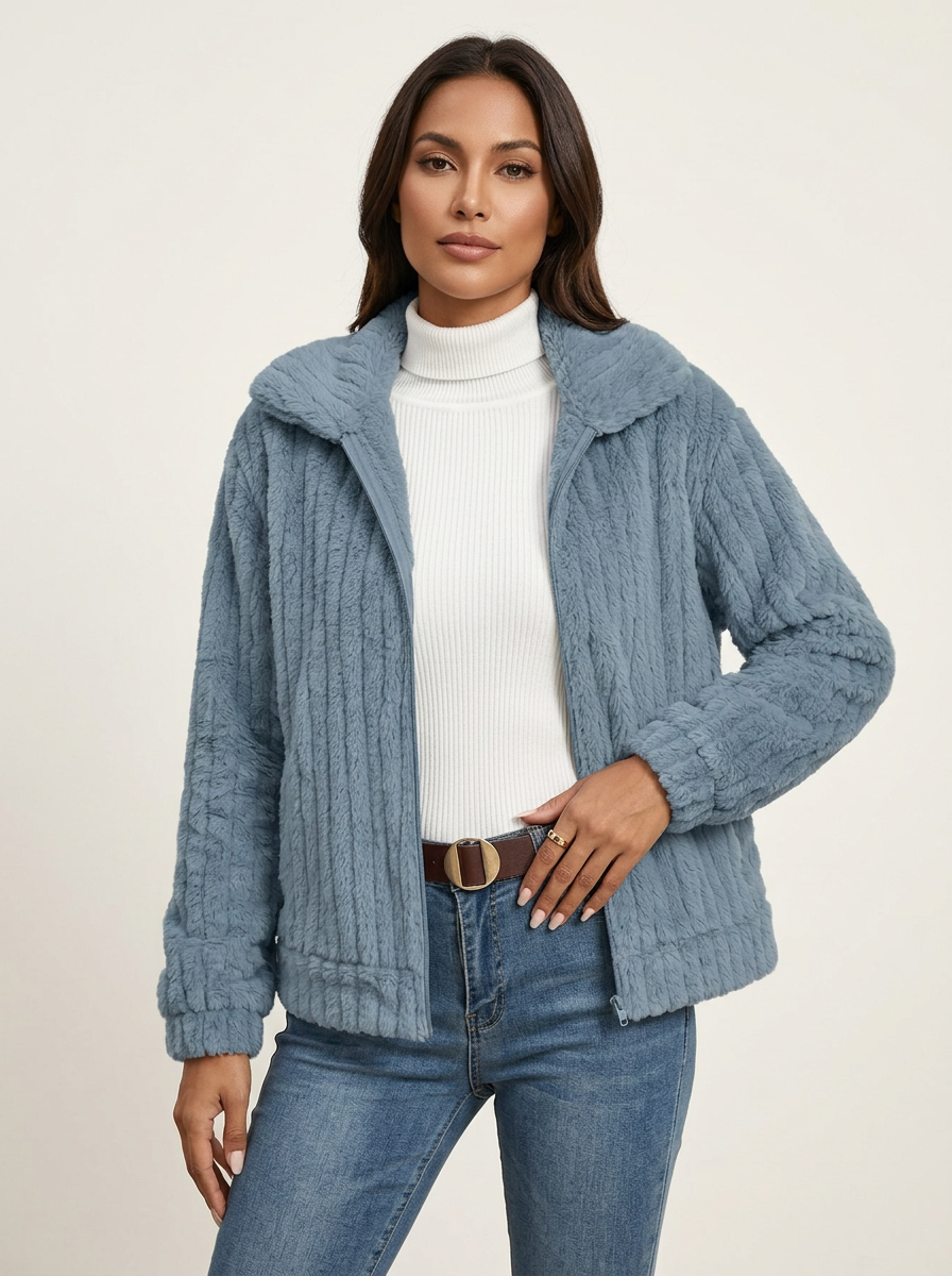 Zachte pluizige teddy damesjas met rits