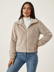 Zachte pluizige teddy damesjas met rits