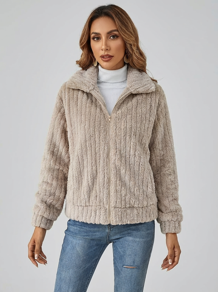 Zachte pluizige teddy damesjas met rits