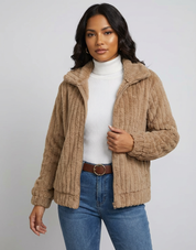 Zachte pluizige teddy damesjas met rits