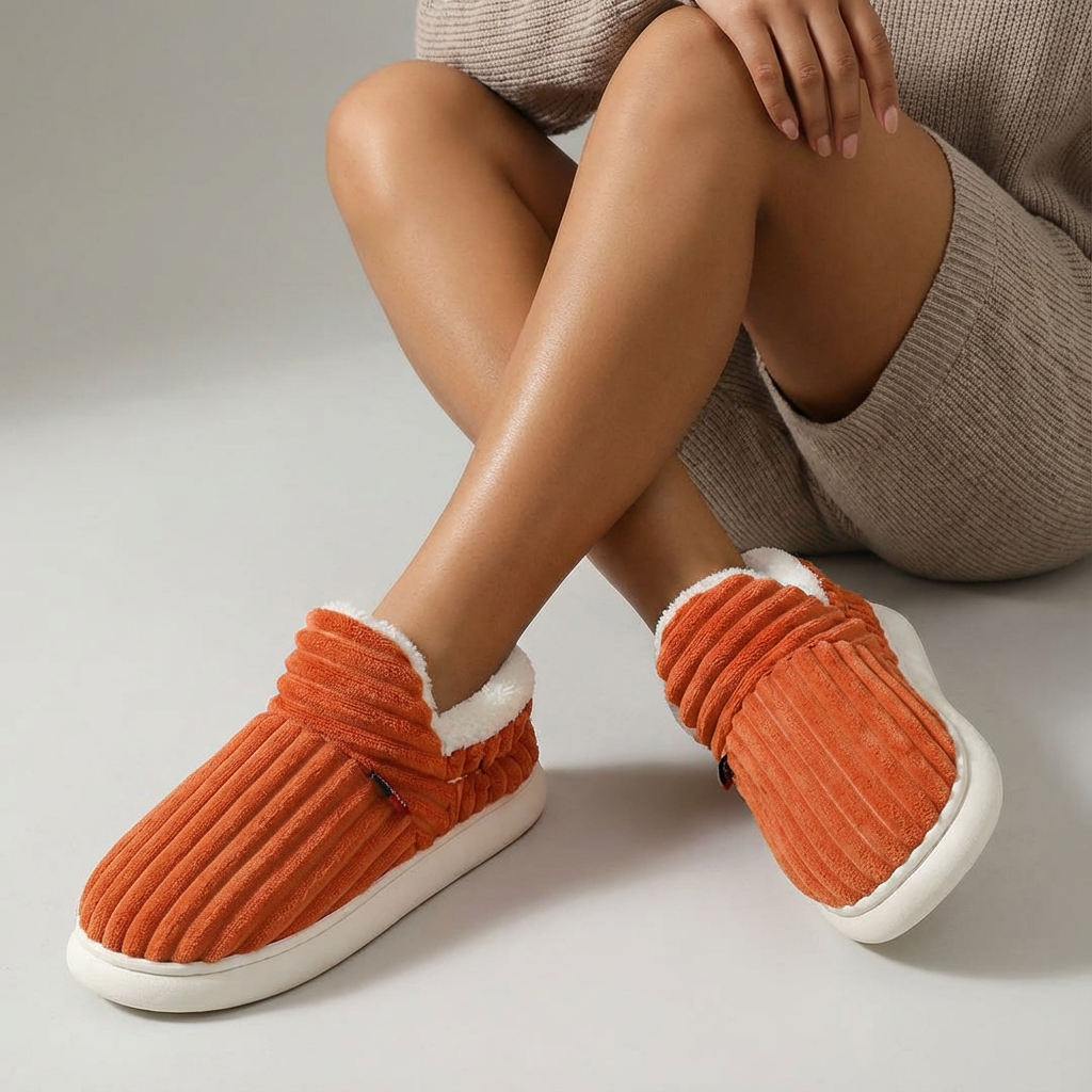 Zachte ribpantoffels met teddy voering