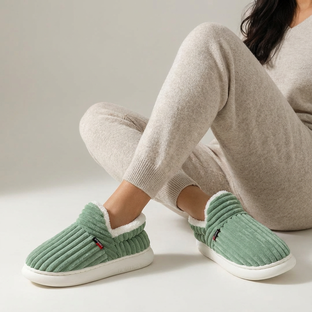 Zachte ribpantoffels met teddy voering