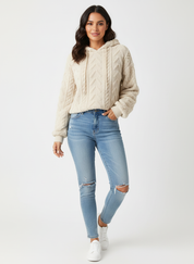 Zachte teddy dames hoodie met structuur – Elyse