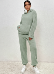 Zachte teddy dames lounge set met hoodie – Lieve