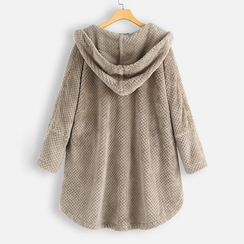 Zachte teddy fleece jas met capuchon dames – Selène