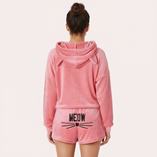 Zachte teddy lounge set met hoodie en shorts – Meow