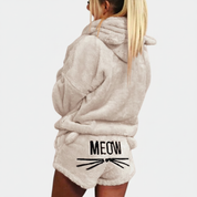 Zachte teddy lounge set met hoodie en shorts – Meow