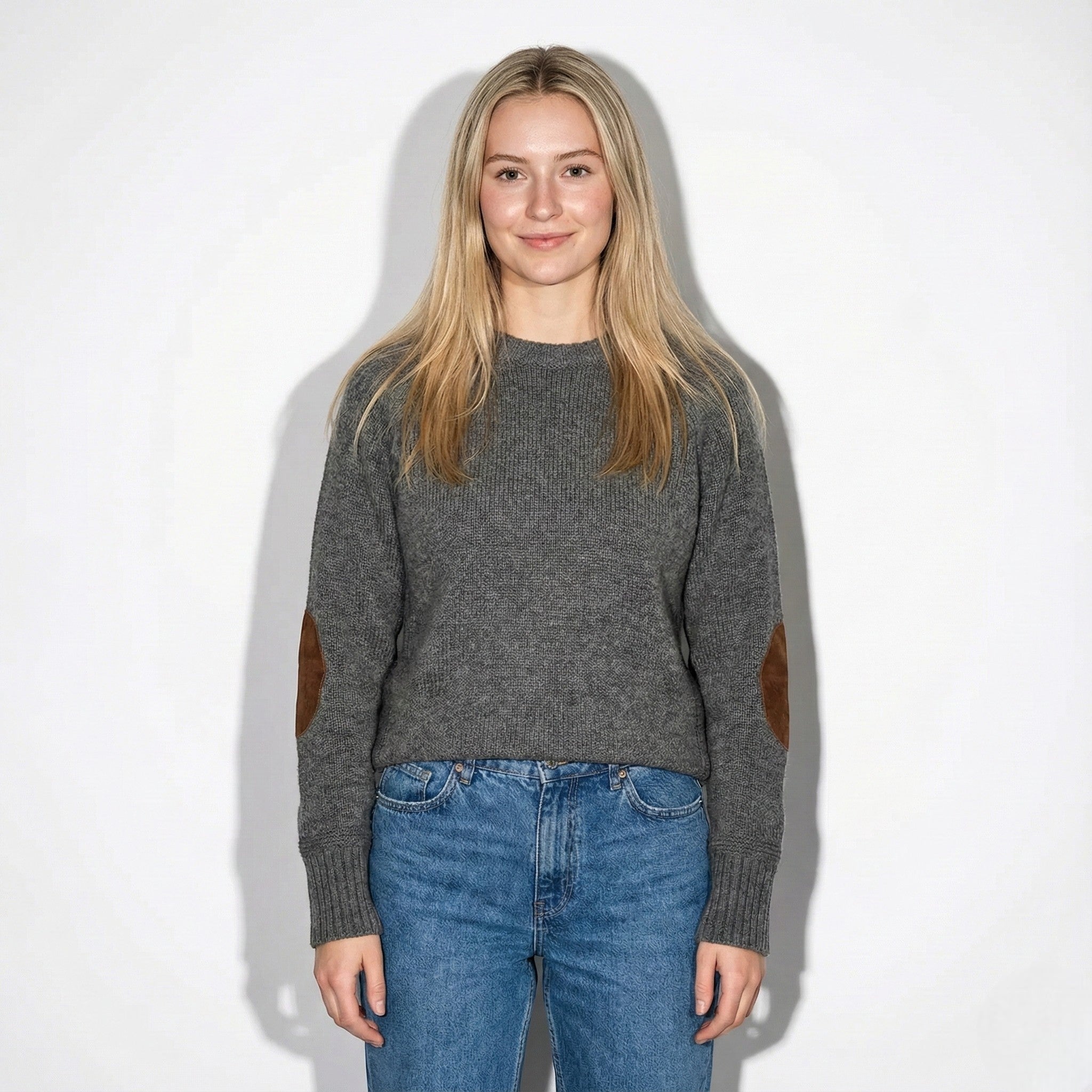 Zachte wollen wintertrui met verfijnde elleboogpatches