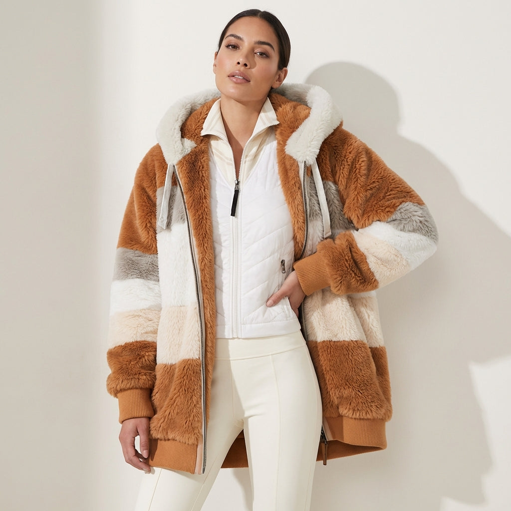 Zacht fluffy vest met capuchon voor dames - Farra