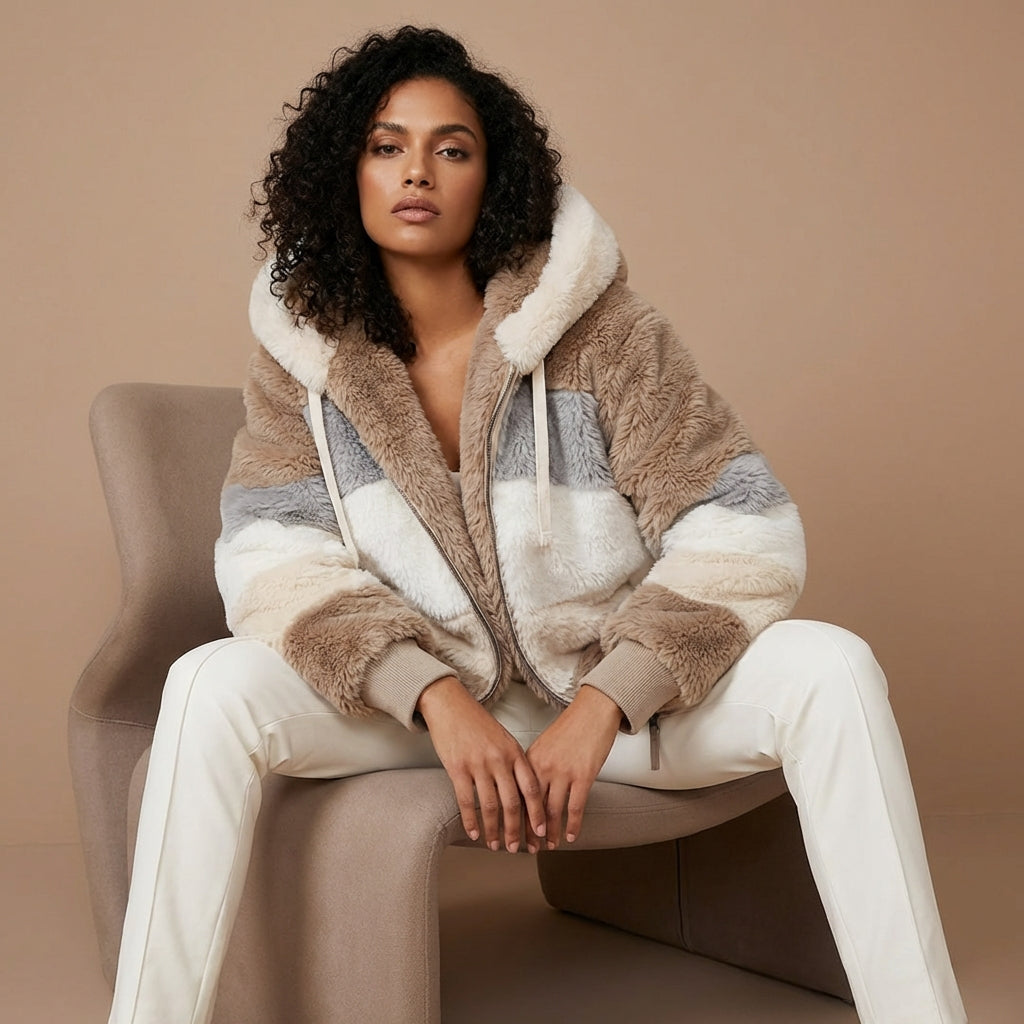 Zacht fluffy vest met capuchon voor dames - Farra