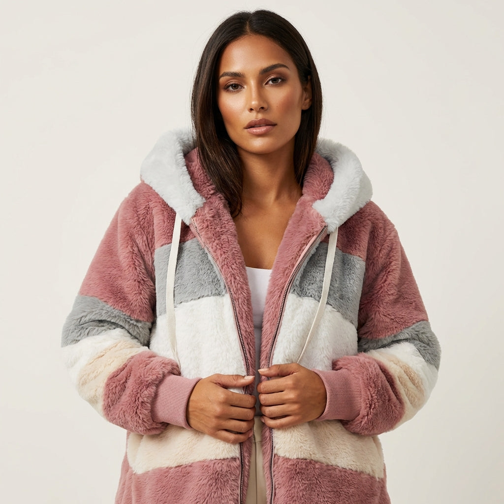 Zacht fluffy vest met capuchon voor dames - Farra