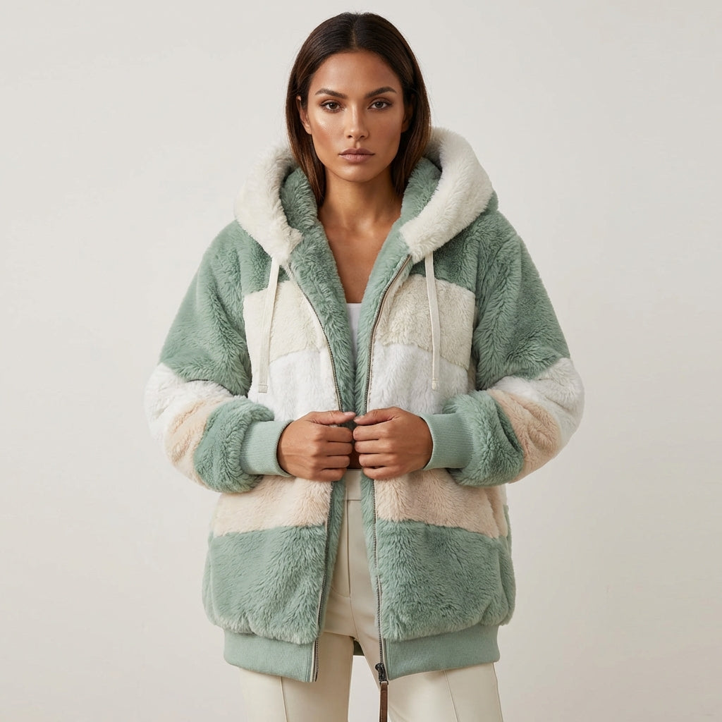 Zacht fluffy vest met capuchon voor dames - Farra