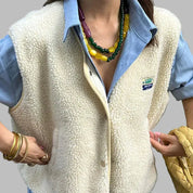 Zacht teddy dames gilet met drukknopen - Elara