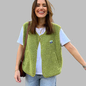 Zacht teddy dames gilet met drukknopen - Elara