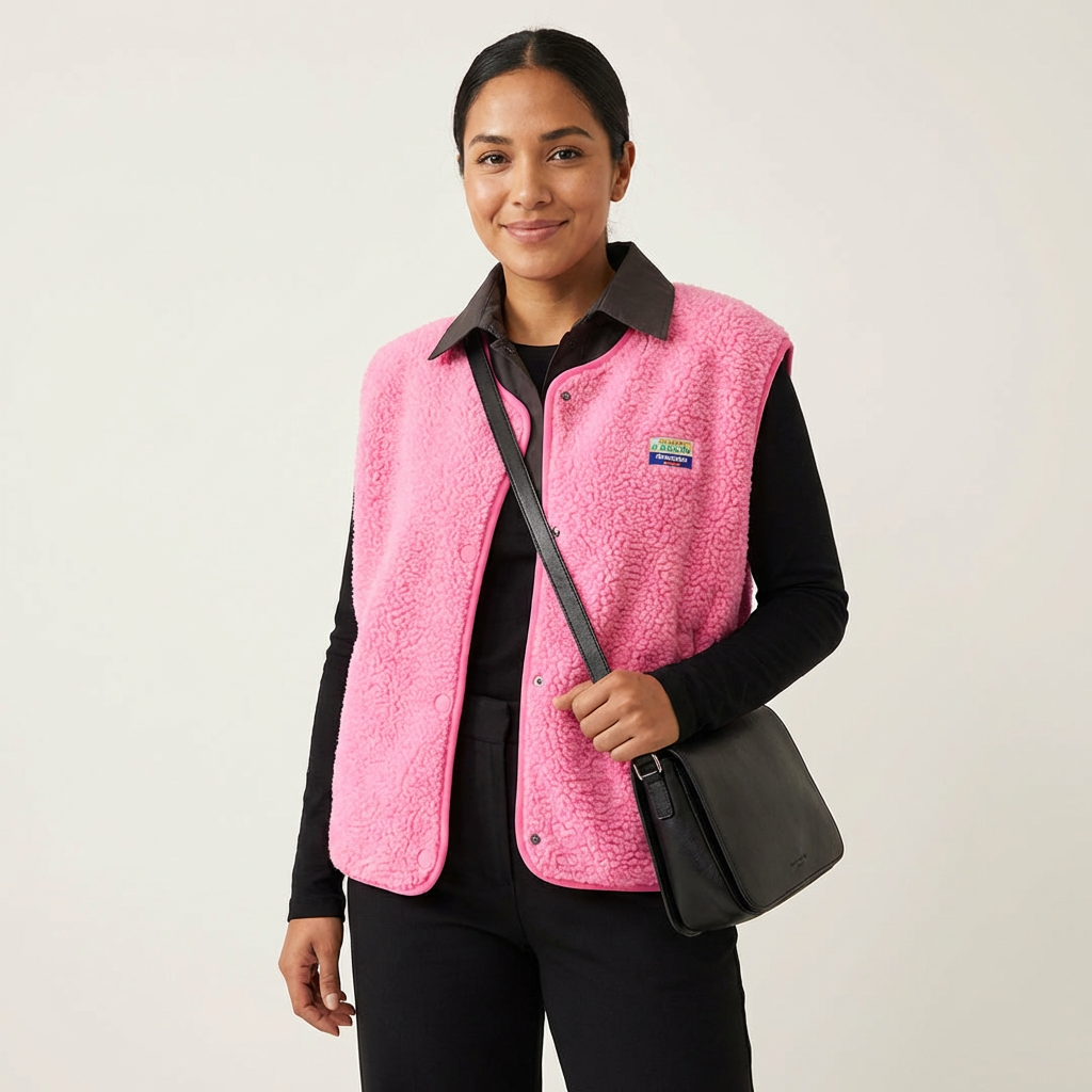 Zacht teddy dames gilet met drukknopen - Elara