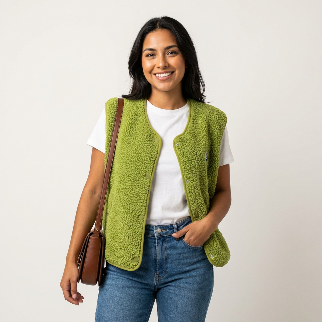 Zacht teddy dames gilet met drukknopen - Elara