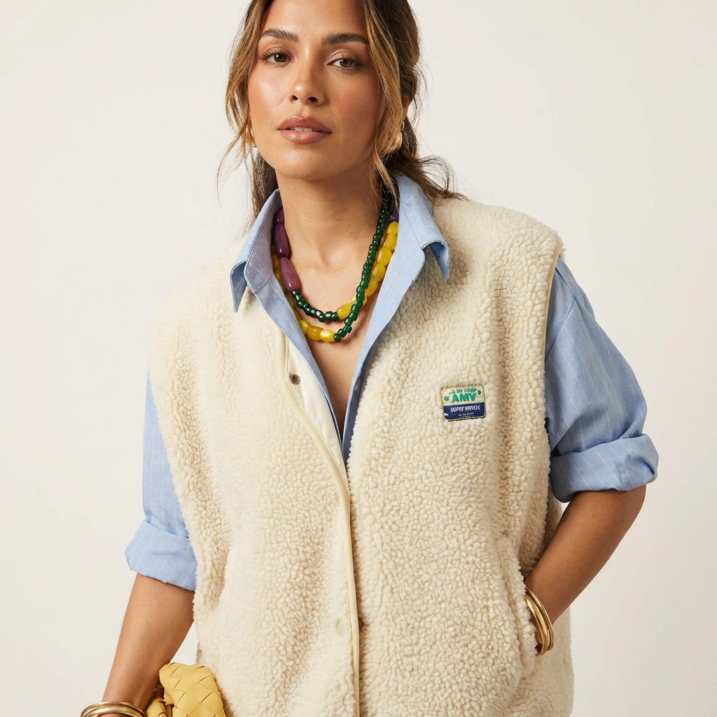 Zacht teddy dames gilet met drukknopen - Elara