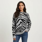 Zebra gebreide dames trui met statement print – Elara