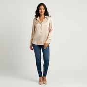Zijdezachte damesblouse met elegante glans en losse pasvorm