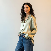 Zijdezachte damesblouse met elegante glans en losse pasvorm