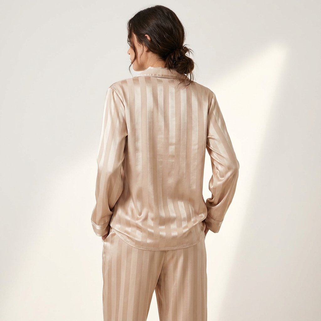 Zijdezachte gestreepte satijnen damespyjama