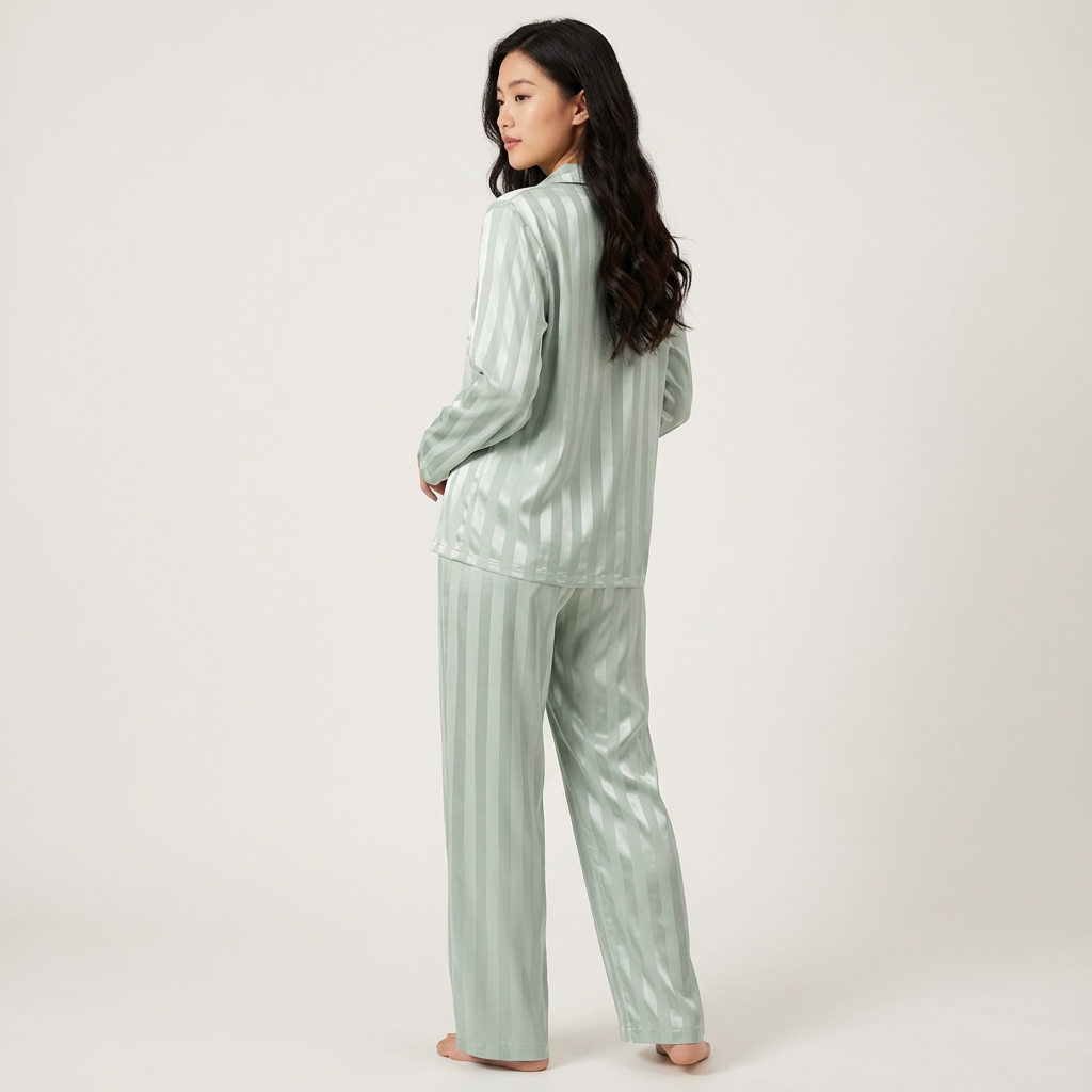 Zijdezachte gestreepte satijnen damespyjama