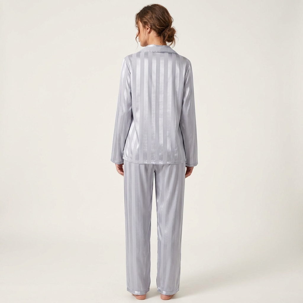 Zijdezachte gestreepte satijnen damespyjama