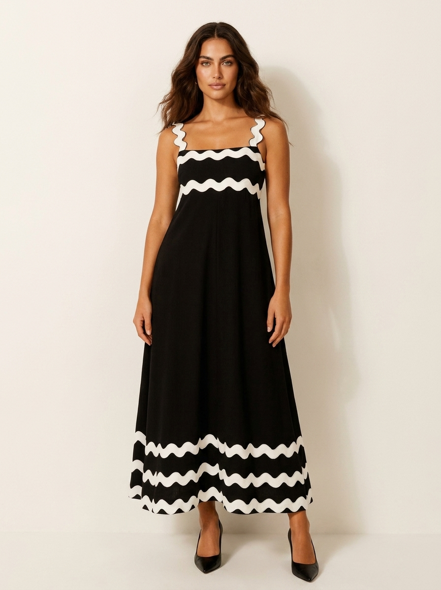 Zomerse maxi jurk met golfrand details - Mila