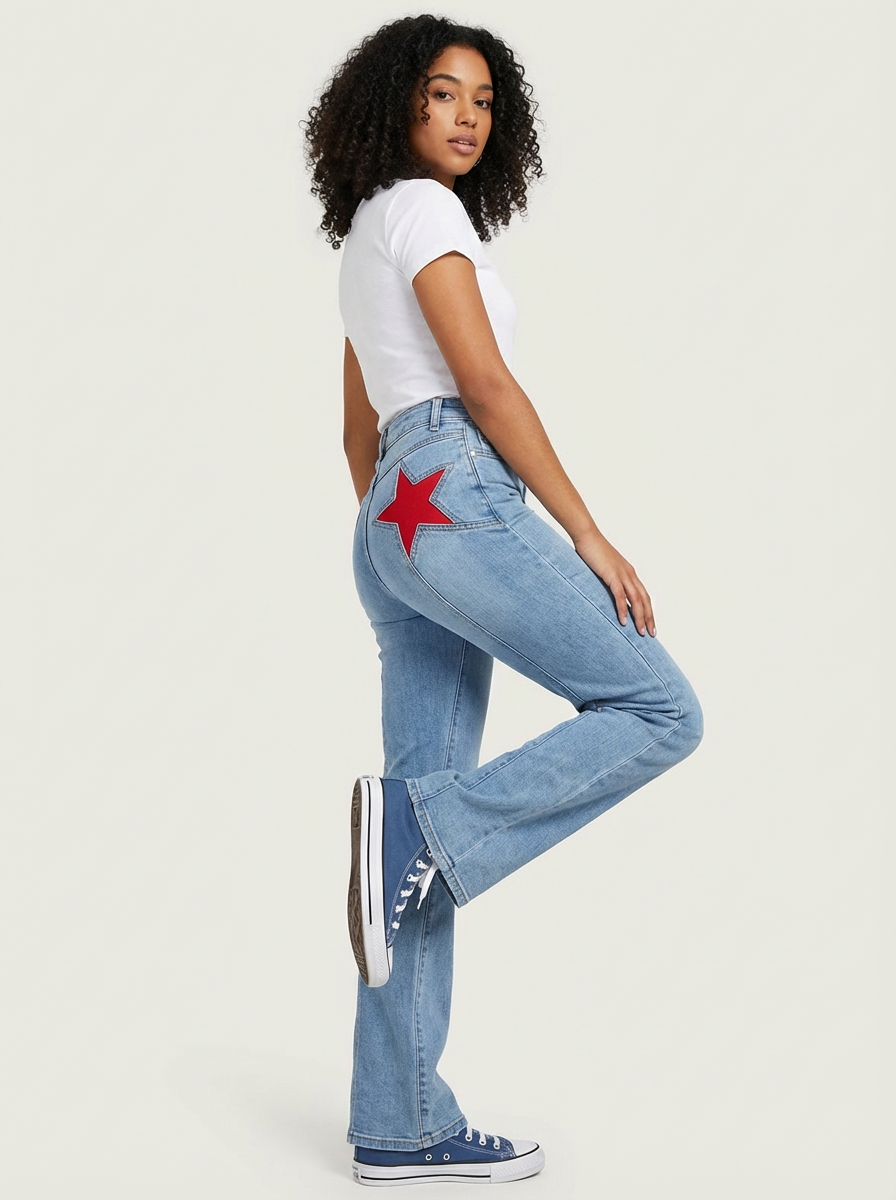 Flare jeans met sterdetail