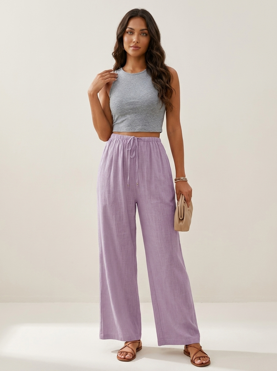 Luchtige wide leg broek met trekkoord - Isla