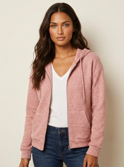 Wafelstructuur hoodie met rits - Mila